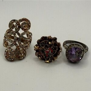 Vintage Style Statement Ring Lot 3pc